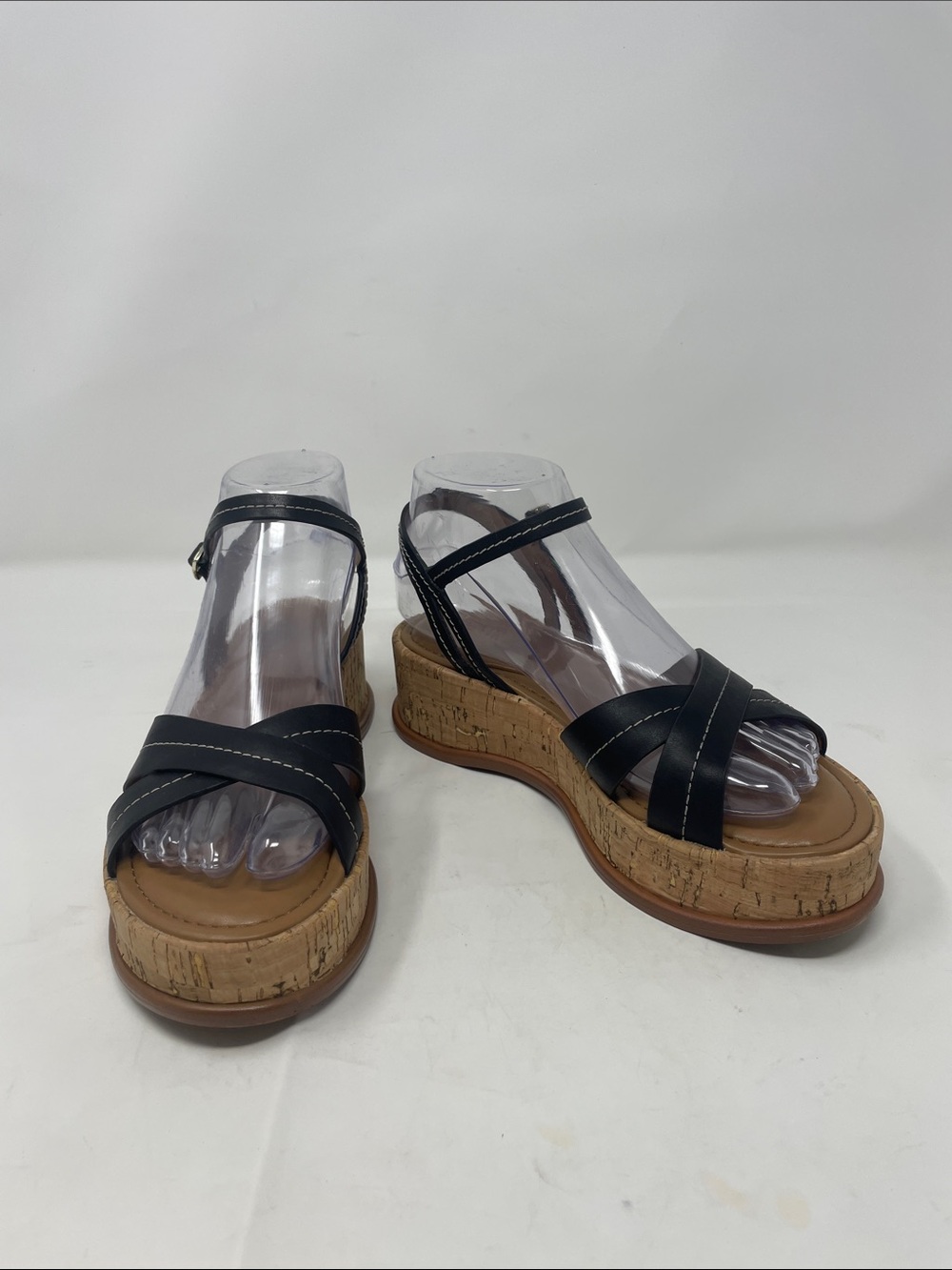Naturalizer Black Cork Wedge Strappy Ankle Strap Sandals Size 6